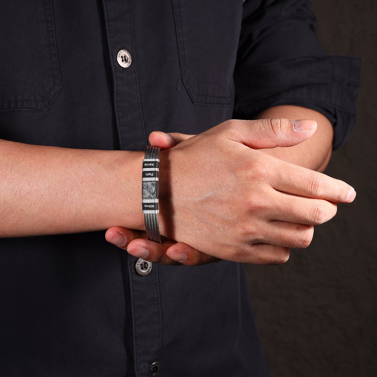 men’s engraved bracelet with custom beads