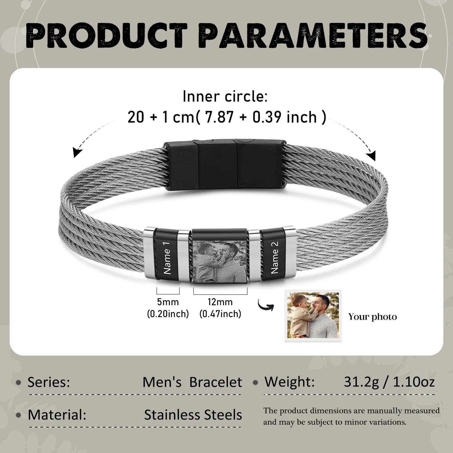 stainless steel bracelet with personalised names