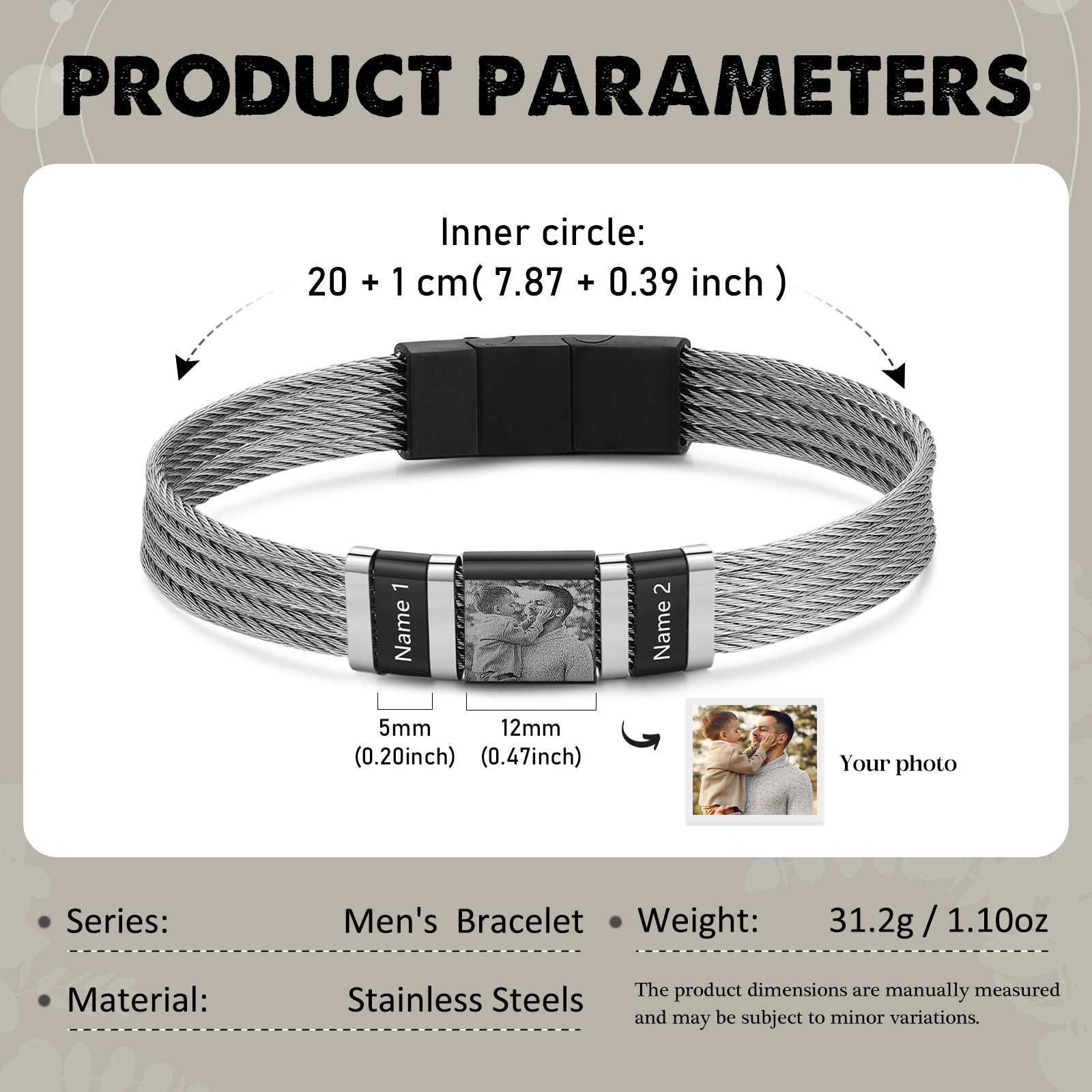 stainless steel bracelet with personalised names