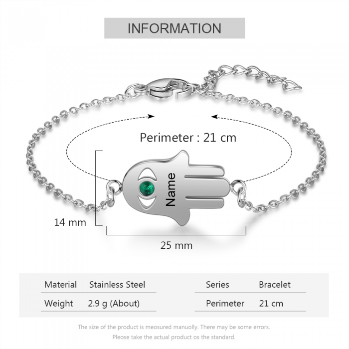 Personalised Evil Eye Bracelet | Customised Engraved Bracelet With Birthstone