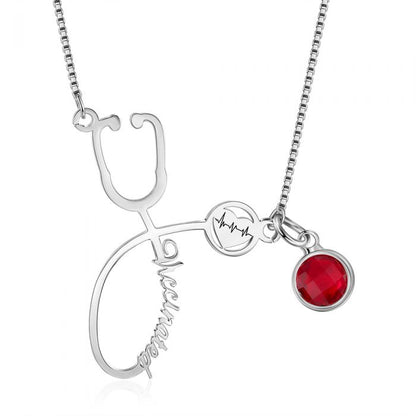 Personalised Name Necklace For Doctor or Nurse | Bespoke Name Necklace With Birthstone