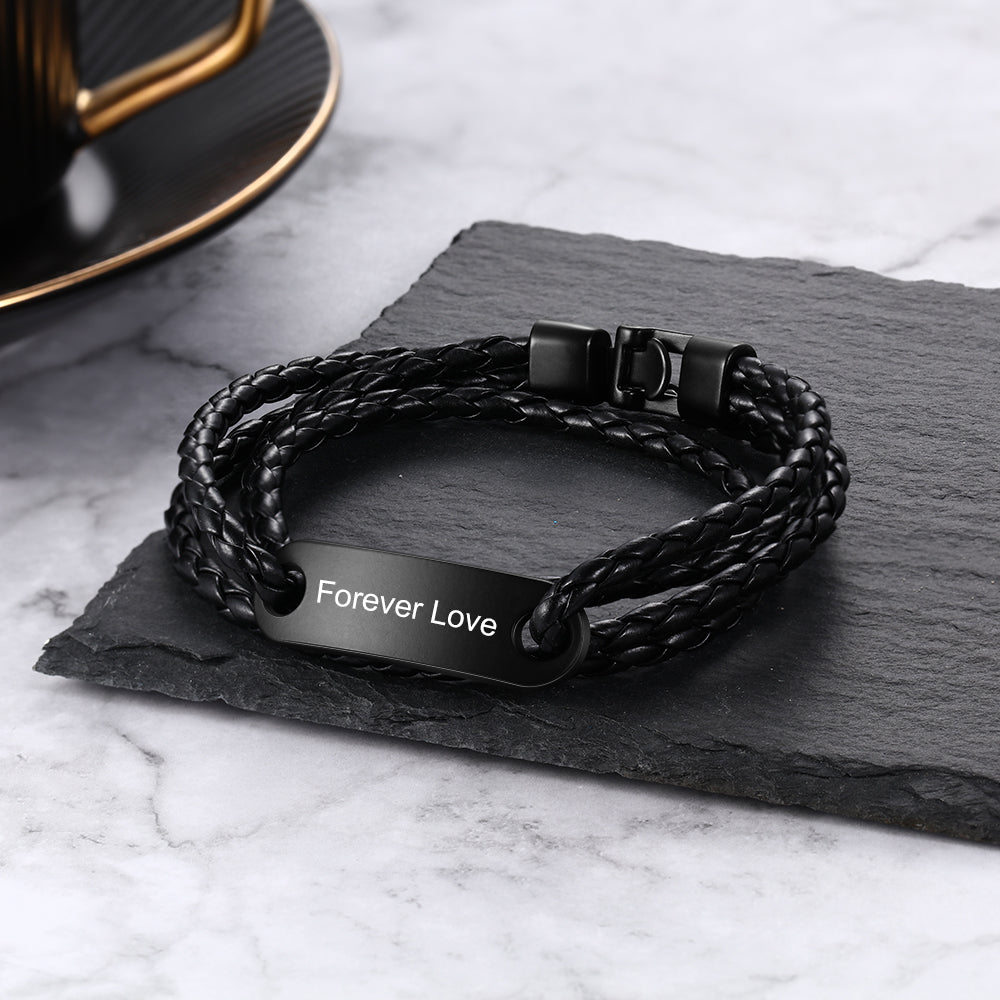 Personalised Nameplate Bracelets For Men | Men's Leather Bracelets | Personalised Leather Bracelets For Him | Braided Leather Bracelet For Men  Personalised Gift For Him | Personalised Gift For Men | Personalised Gift For Dad | Personalised Gift For Boyfriend   Fathers Day Gift Ideas | Anniversary Gift For Him 