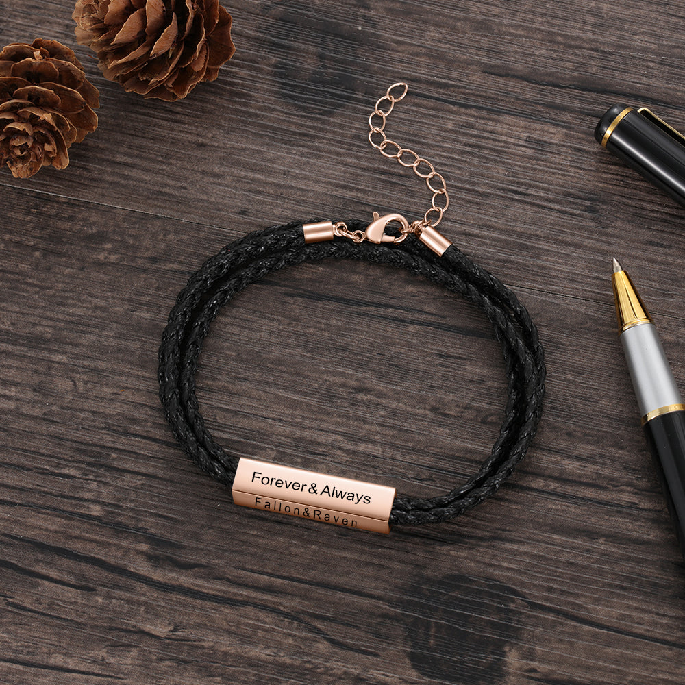 Personalised Nameplate Bracelets For Men | 4 Sided Engraved Mens' Leather Bracelets | Personalised Leather Bracelets For Him | Braided Leather Bracelet For Men  Personalised Gift For Him | Personalised Gift For Men | Personalised Gift For Dad | Personalised Gift For Boyfriend   Fathers Day Gift Ideas | Anniversary Gift Fo