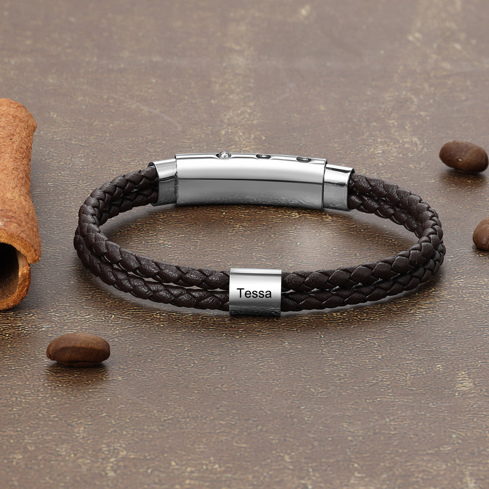 Personalised Bracelets For Men | Mens' Leather Bracelets | Personalised Leather Bracelets For Him | Braided Leather Bracelet For Men  Personalised Gift For Him | Personalised Gift For Men | Personalised Gift For Dad | Personalised Gift For Boyfriend   Fathers Day Gift Ideas | Anniversary Gift For Him 