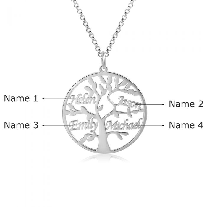 Bespoke family necklace with engraved names in gift box