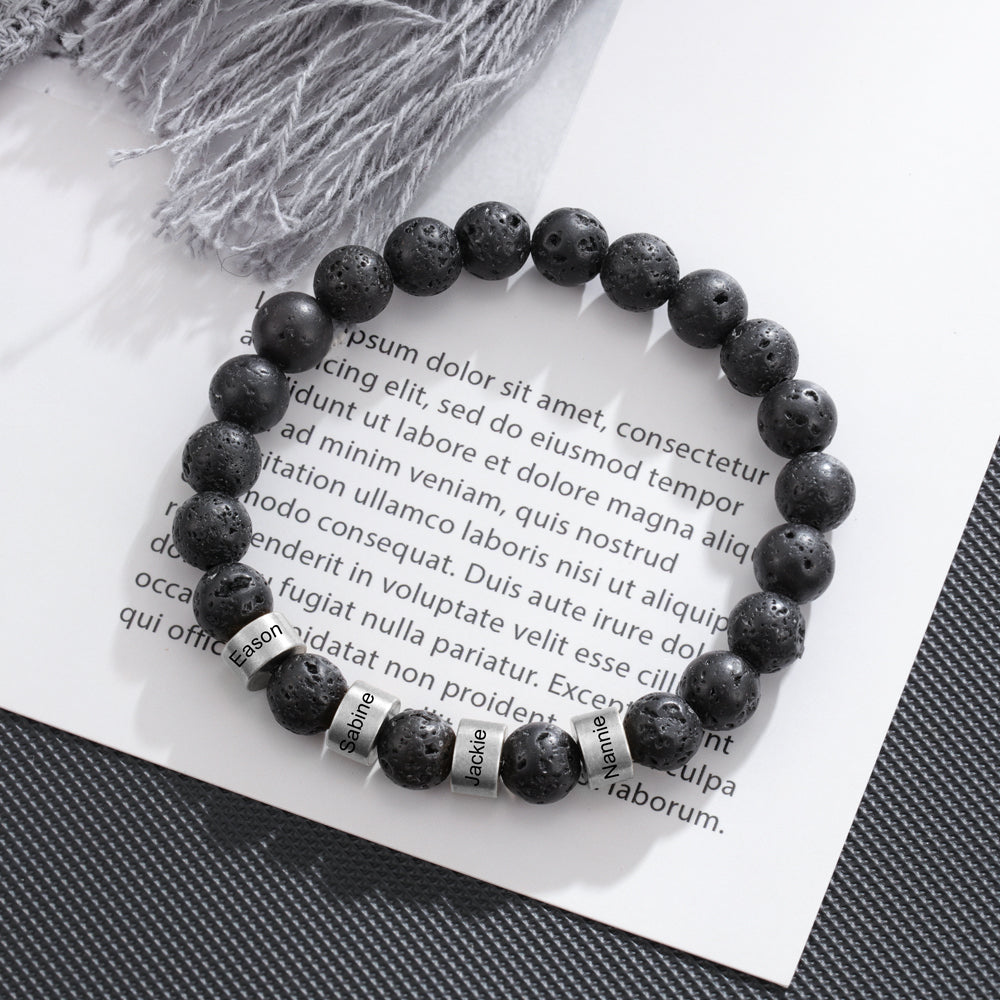 Black beaded bracelet for men with custom message