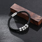 Black leather bracelet with silver engraved links for him