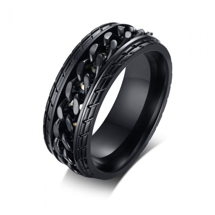 Black spinner ring for men with engraved text