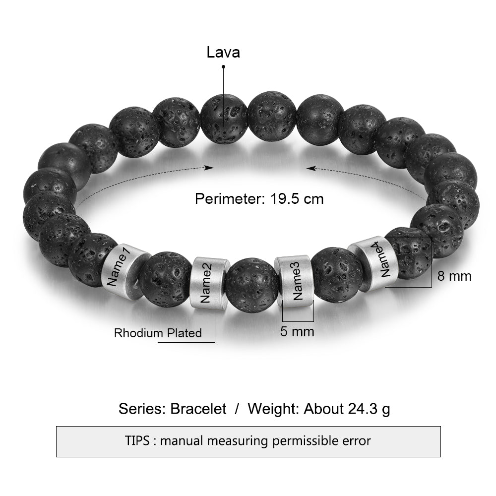 Close-up of personalised men’s lava bead bracelet