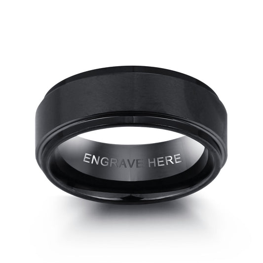 Black tungsten steel men’s ring with engraved inside band