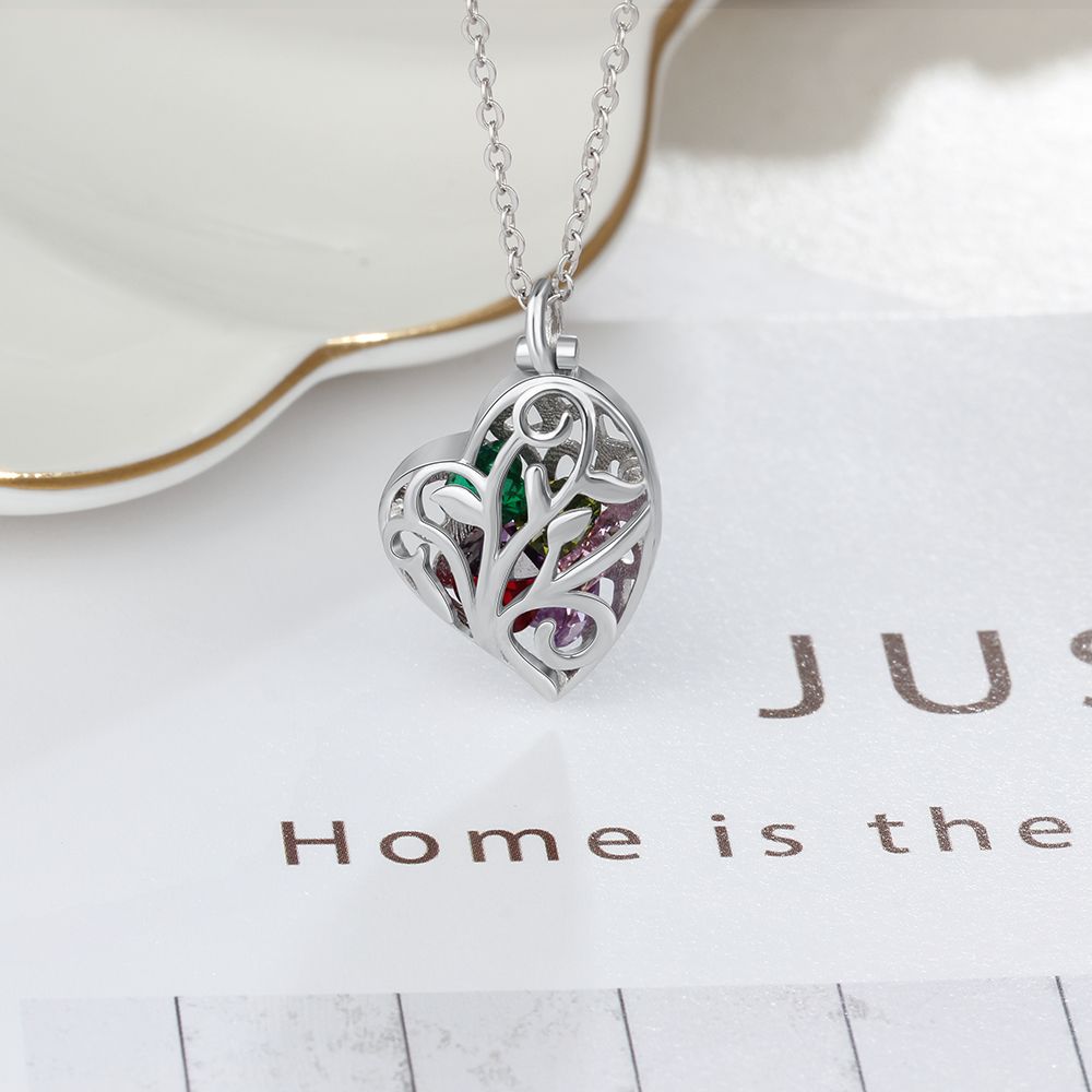 Elegant silver heart necklace with birthstone charm