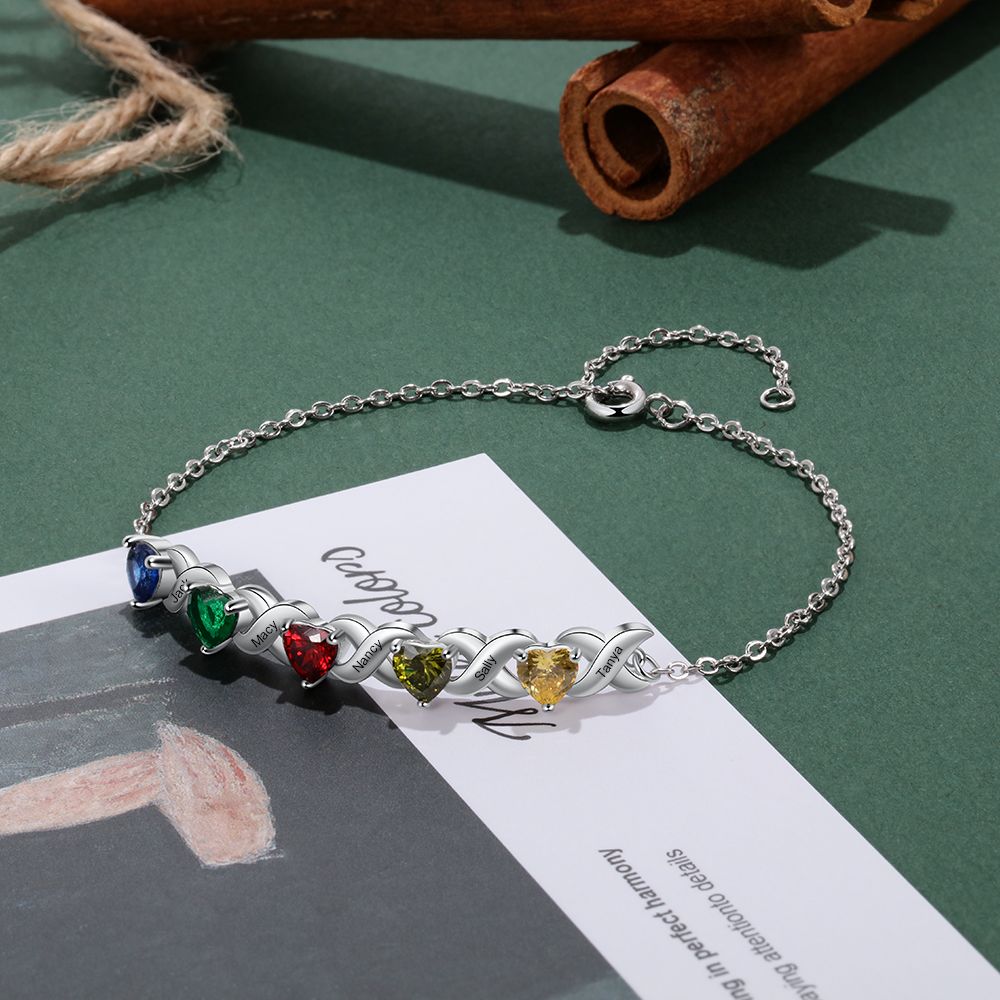 Engraved birthstone bracelet gift for mum