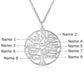 Engraved family tree necklace with personalised 9 names