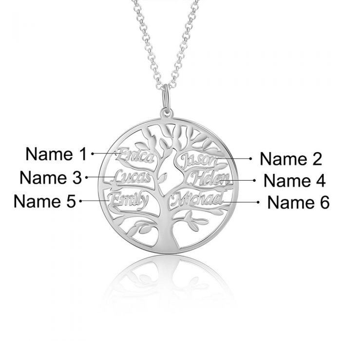 Engraved family tree necklace with personalised names