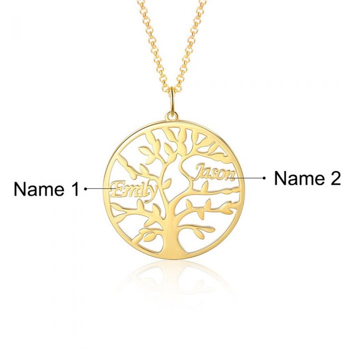 Gold Tree of Life pendant with engraved 2 family names