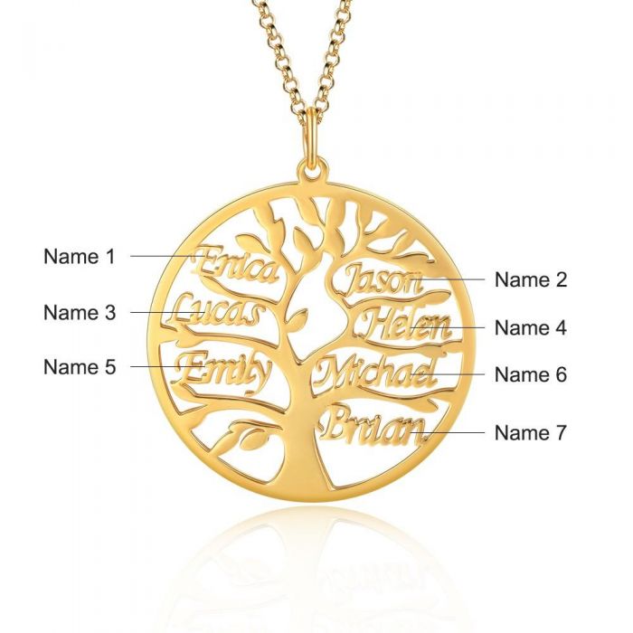 Gold Tree of Life pendant with engraved 7 family names