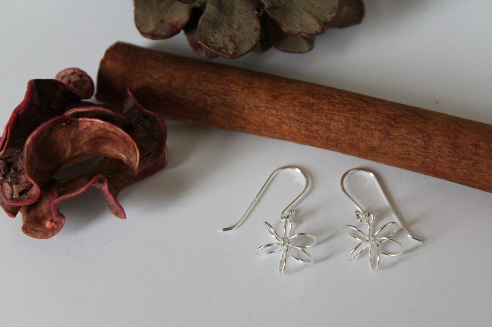 Silver Wire Flower Earrings