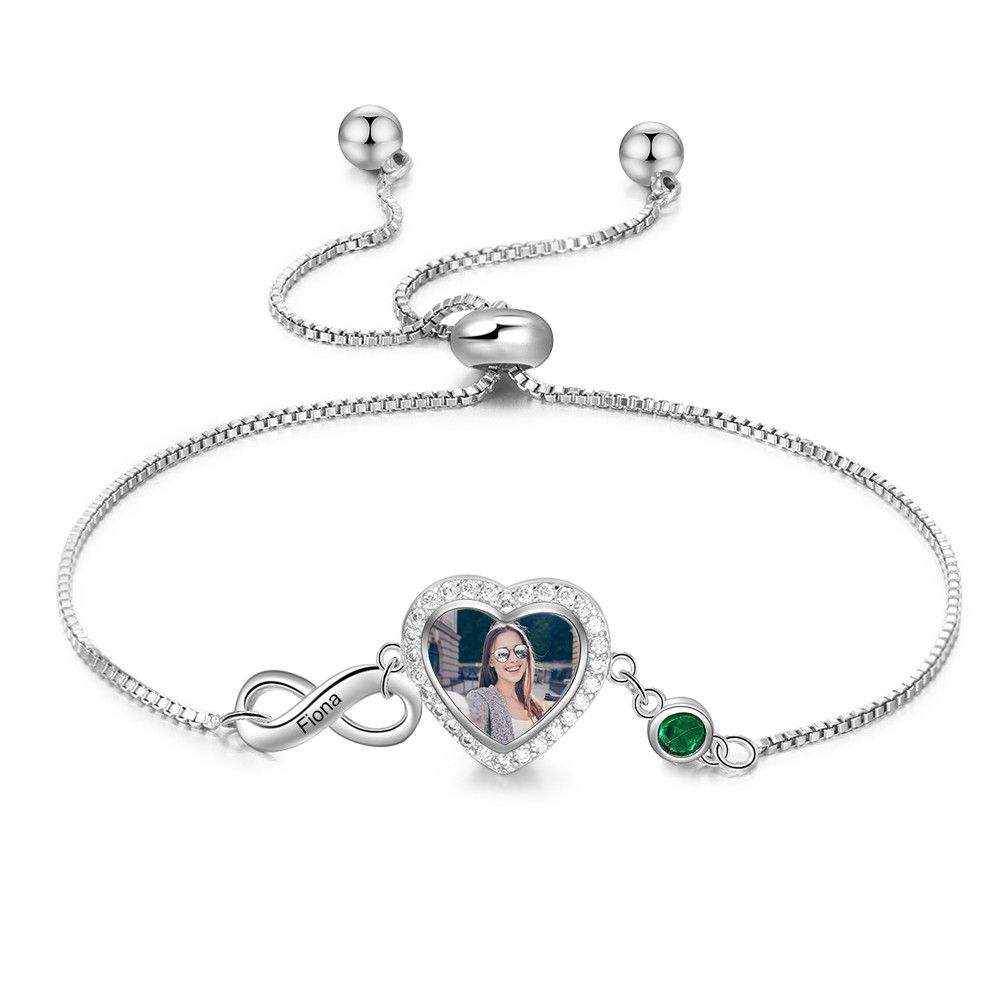  Infinity bracelet with personalised photo and birthstones