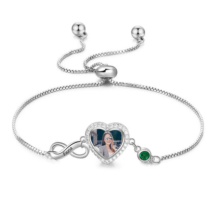  Infinity bracelet with personalised photo and birthstones