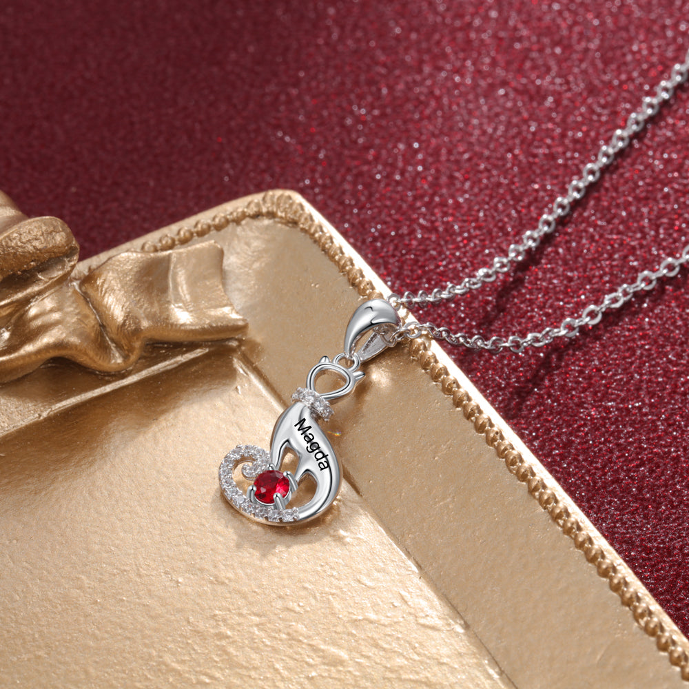 'LOVE MY CAT' Sterling Silver Birthstone Necklace Express your love for your cat by adding your cat's name and birthstone on this beautiful heart-shape silver necklace.  A wonderful gift for cats lovers.