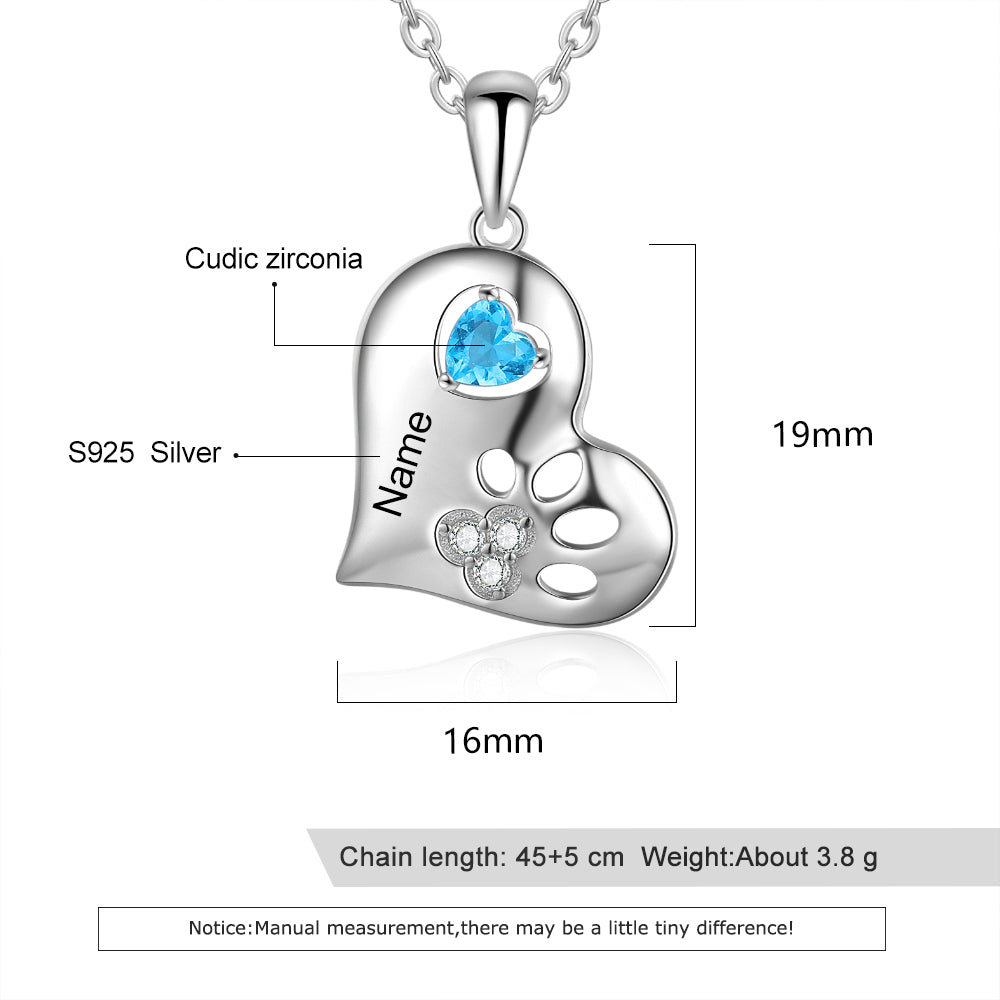 Personalised Dog Paw Necklace Custom Dog Name Necklace For Her Personalised Gift For Dog Owners Personalised Dog Birthstone Necklace