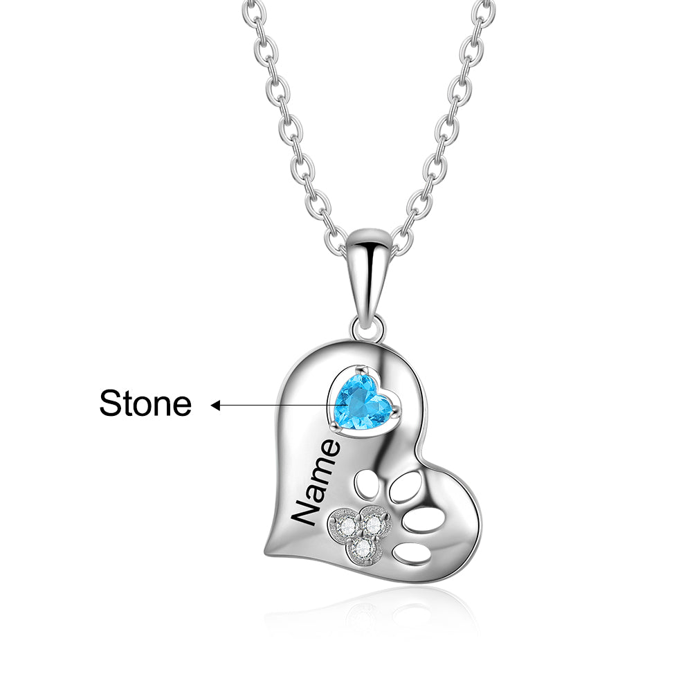 'LOVE MY DOG' Sterling Silver Birthstone Necklace Express your love for your dog by adding your dog's name and birthstone on this beautiful heart-shape silver necklace.  A wonderful gift for dog lovers.