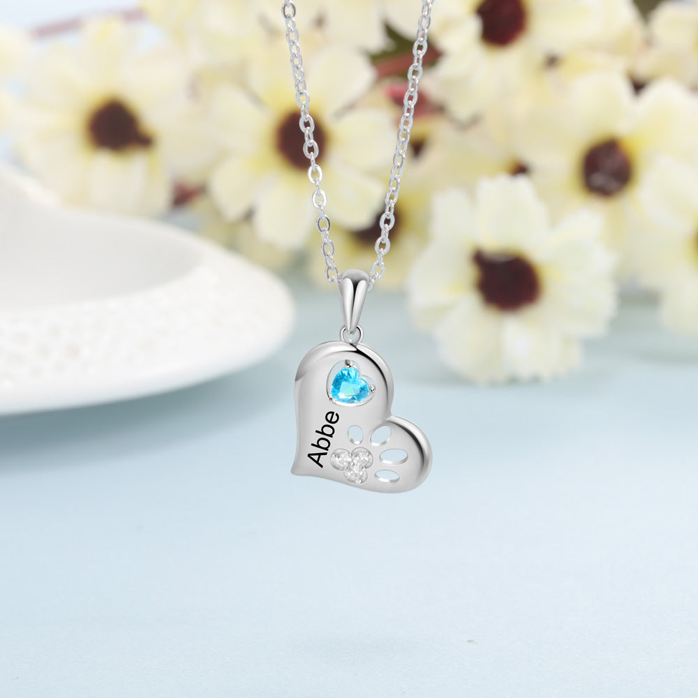 'LOVE MY DOG' Sterling Silver Birthstone Necklace Express your love for your dog by adding your dog's name and birthstone on this beautiful heart-shape silver necklace.  A wonderful gift for dog lovers.