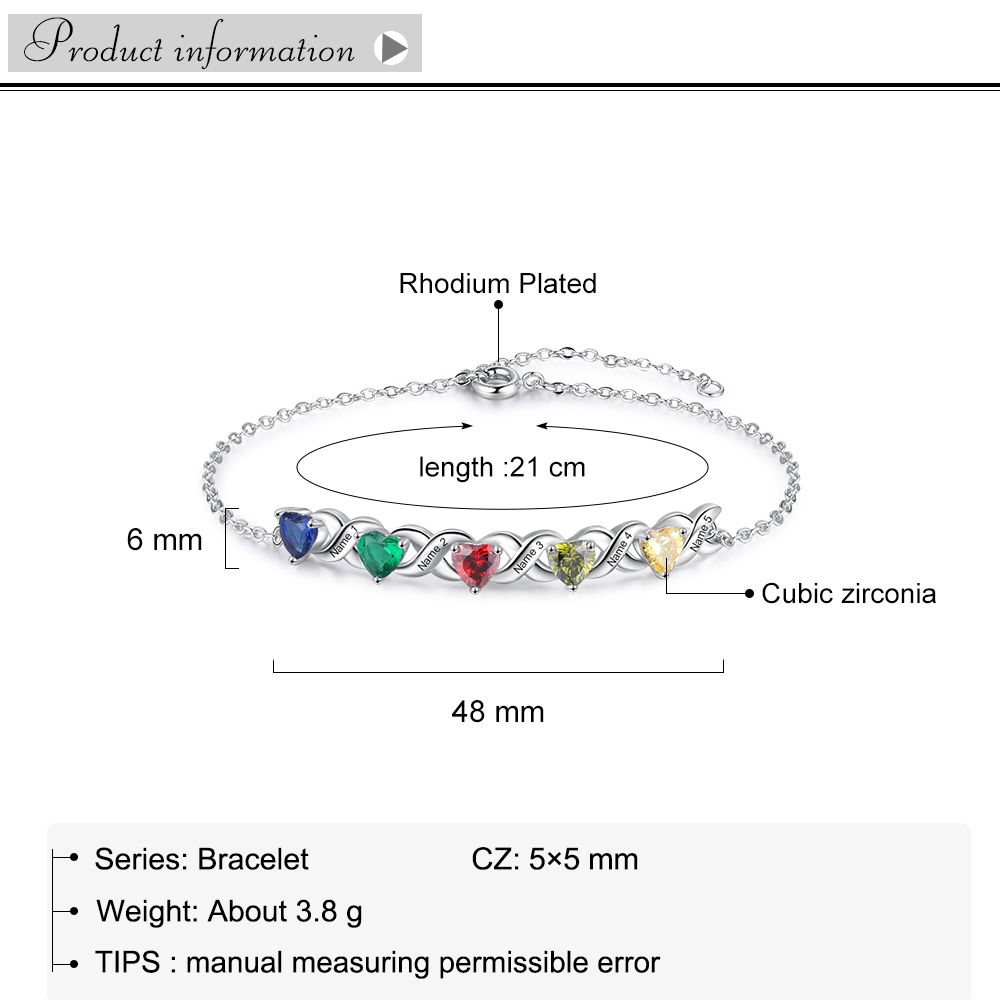 Personalised bracelet with birthstones and engraved names
