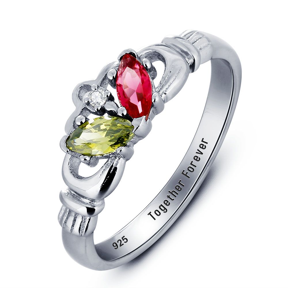 personalised silver Birthstone Ring for women UK
