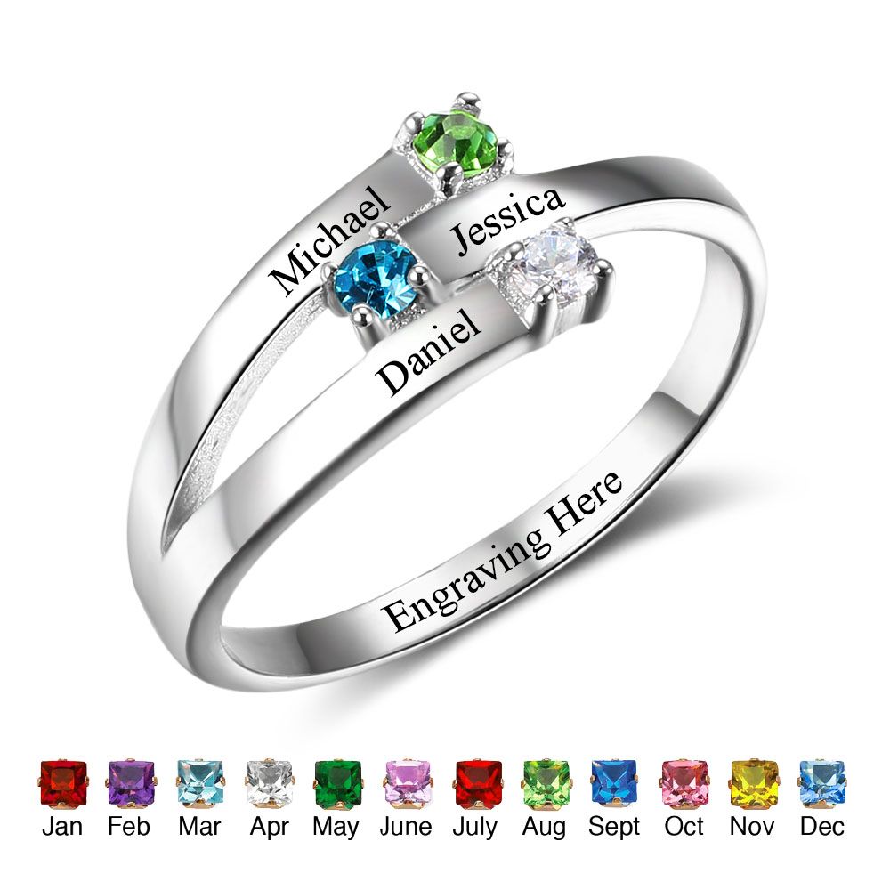 Engraved birthstone rings for on sale mom