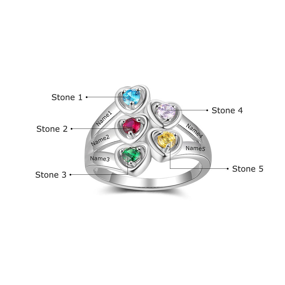 Personalised Birthstone Ring | Customised Silver Ring For Her | Personalised Gift For Mom | Bespoke Gift Ideas