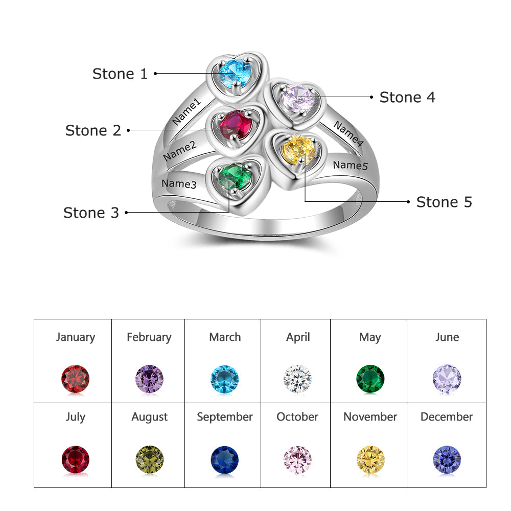 Personalised Birthstone Ring | Customised Silver Ring For Her | Personalised Gift For Mom | Bespoke Gift Ideas