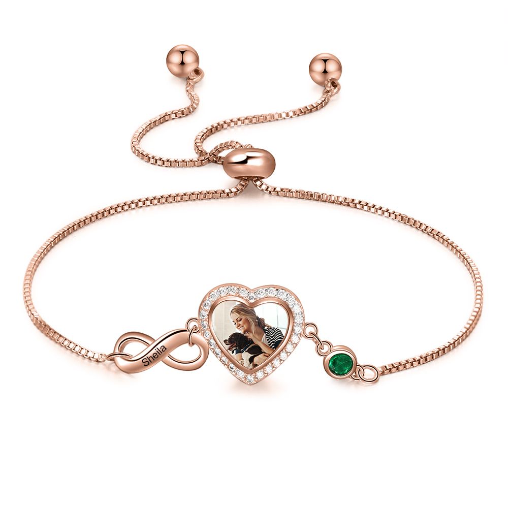 Romantic infinity bracelet with photo keepsake