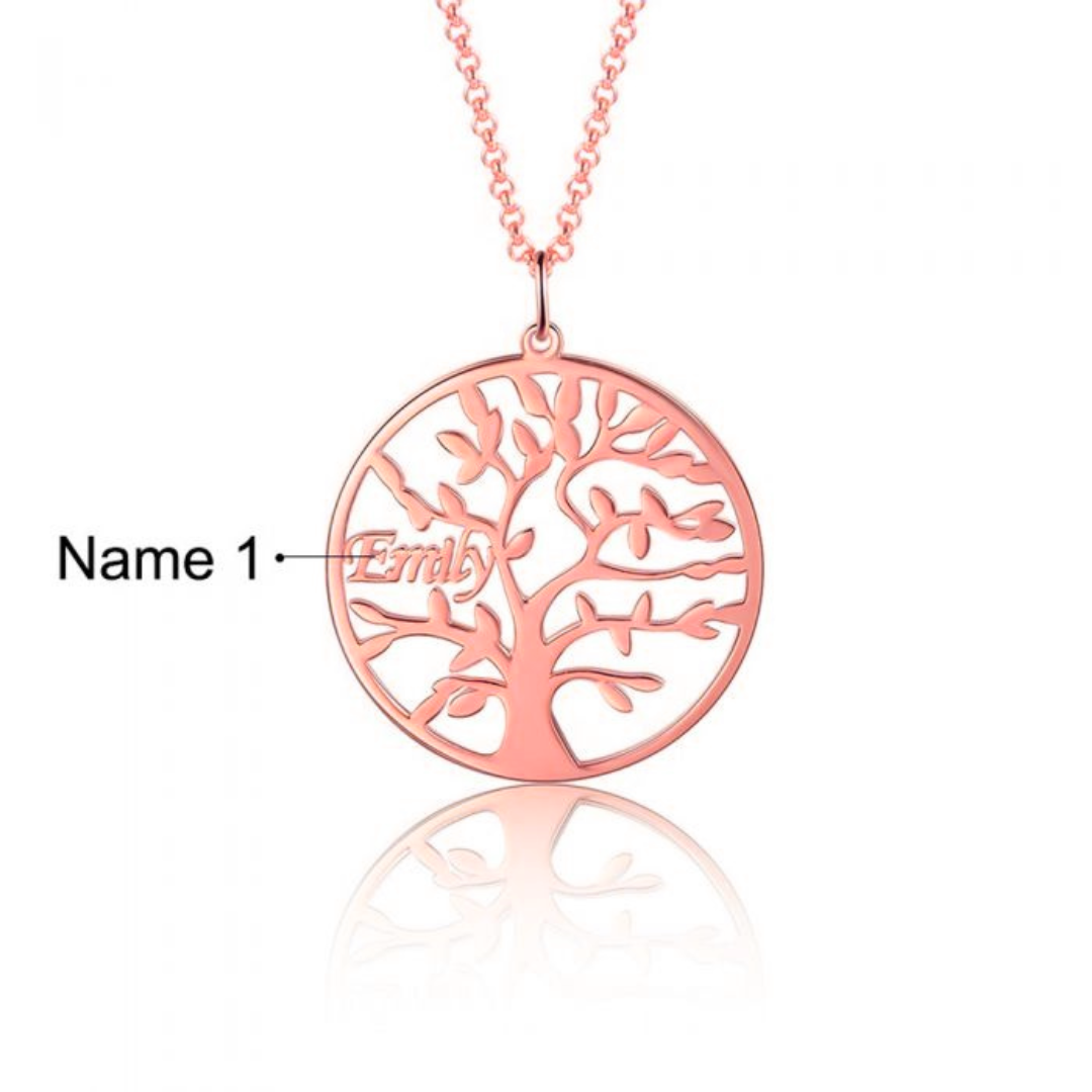 Rose Gold Tree of Life pendant with engraved family names