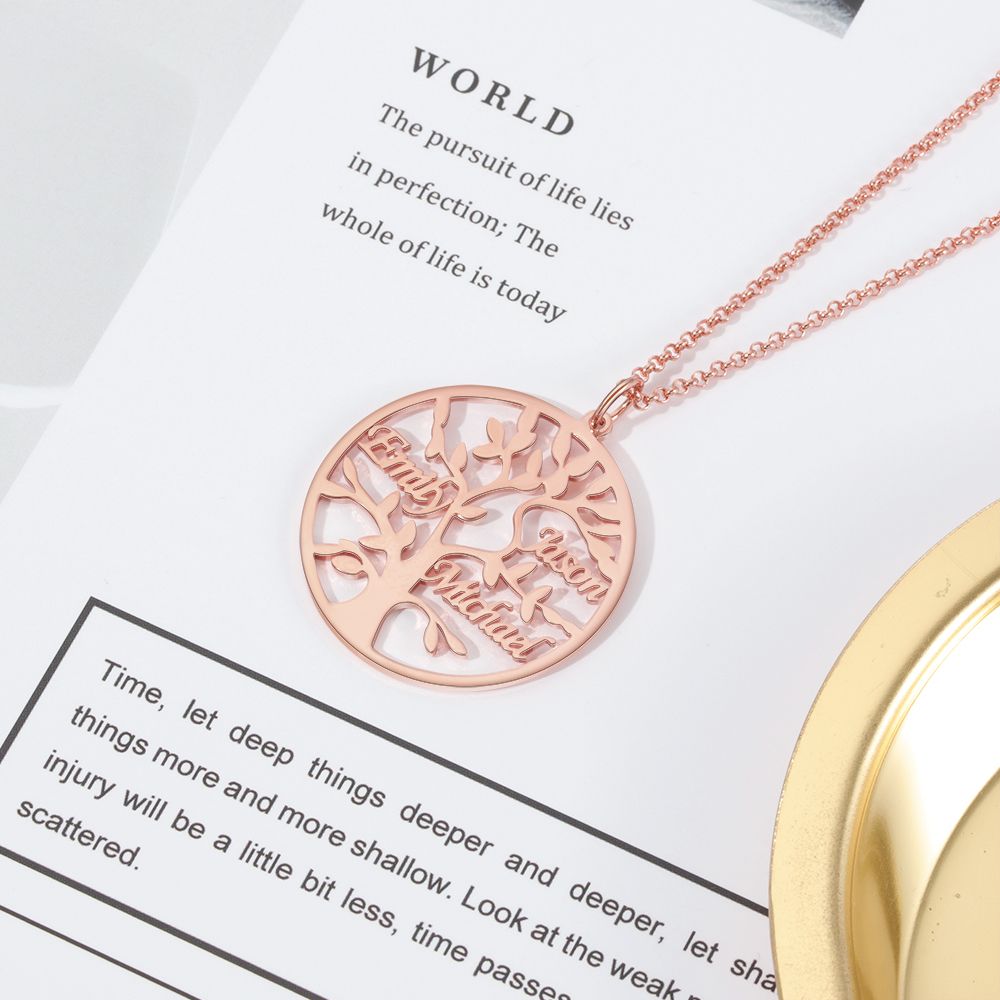 Stainless steel Tree of Life necklace with names