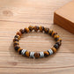 Tiger eye beaded men’s bracelet with engraved 4 beads 