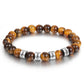 Tiger eye beaded men’s bracelet with engraved plate