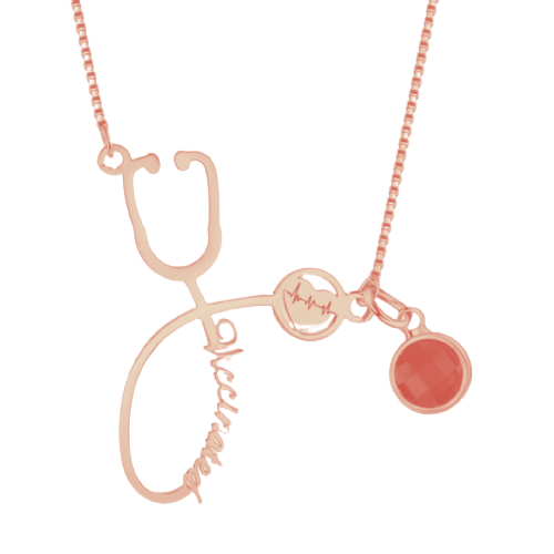 Personalised Name Necklace For Doctor or Nurse | Bespoke Name Necklace With Birthstone