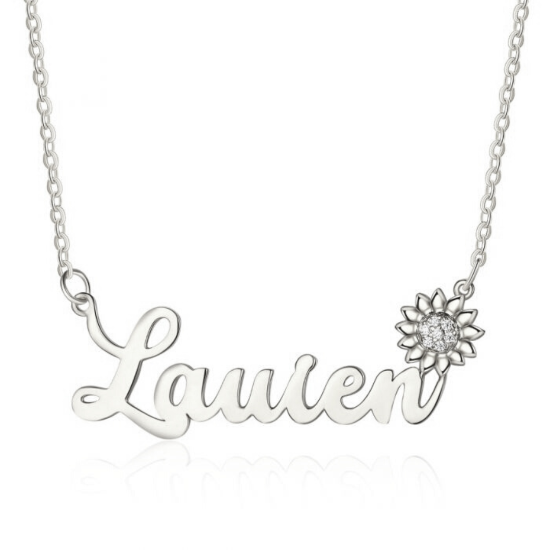 Bespoke Sunflower Name Necklace | Personalised Name Necklace With Sunflower