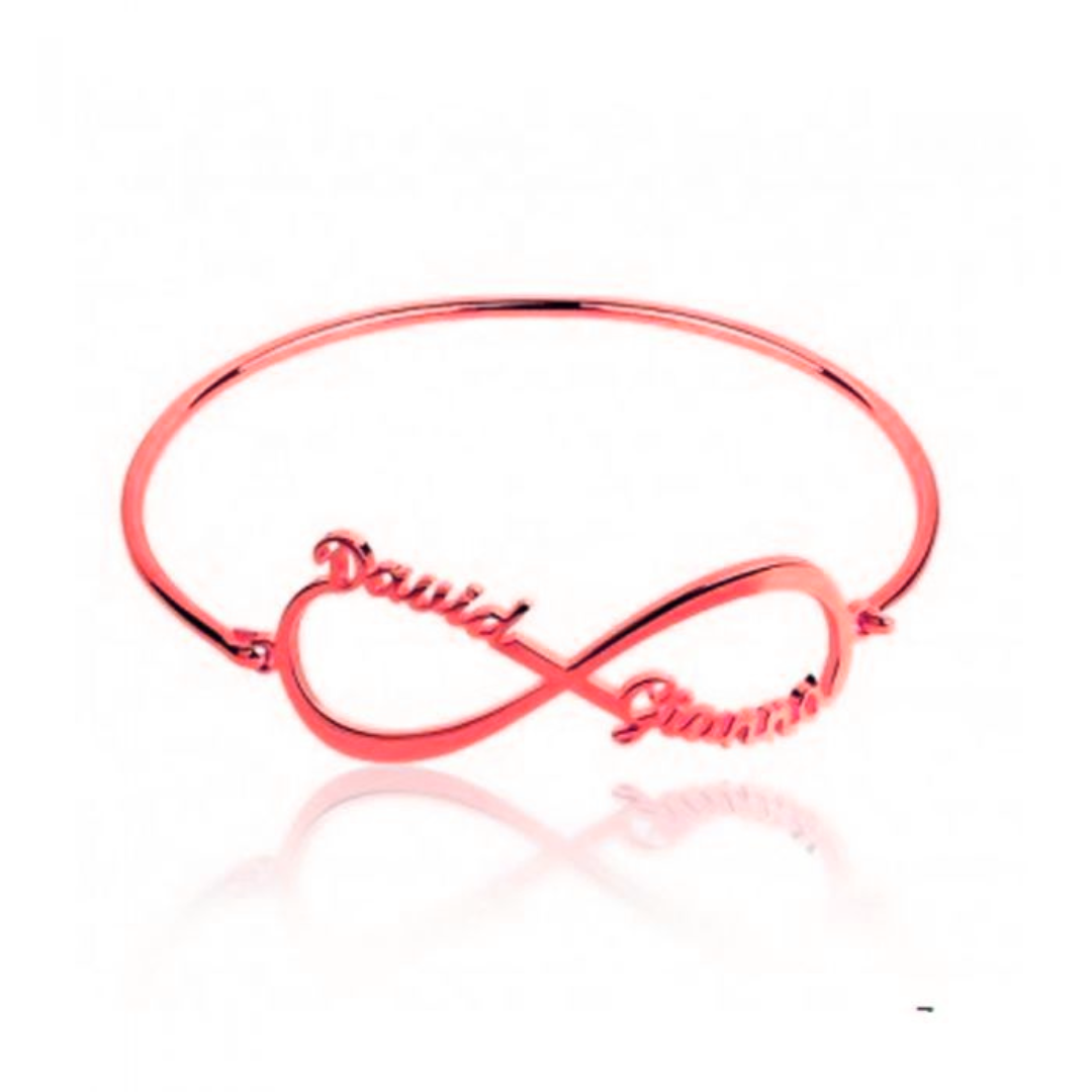 Bespoke Infinity 2 Names Bangle | Personalised Sterling Silver Name Bangle For Her