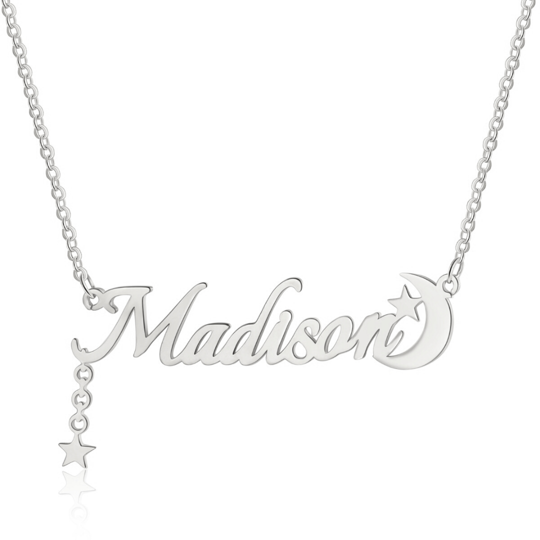 Personalised Star & Moon Name Necklace | Bespoke Name Necklace With Crescent & Star