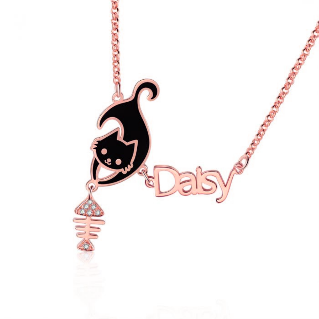 Personalised Dog Cat Name Necklace | Bespoke Name Necklace With Dog or Cat