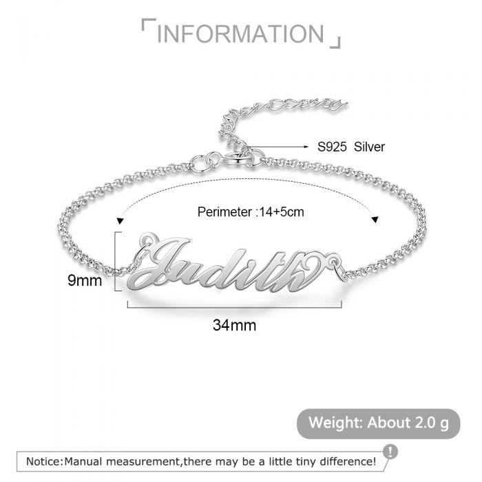 Bespoke Sterling Silver Name Bracelet | Personalised Name Bracelet