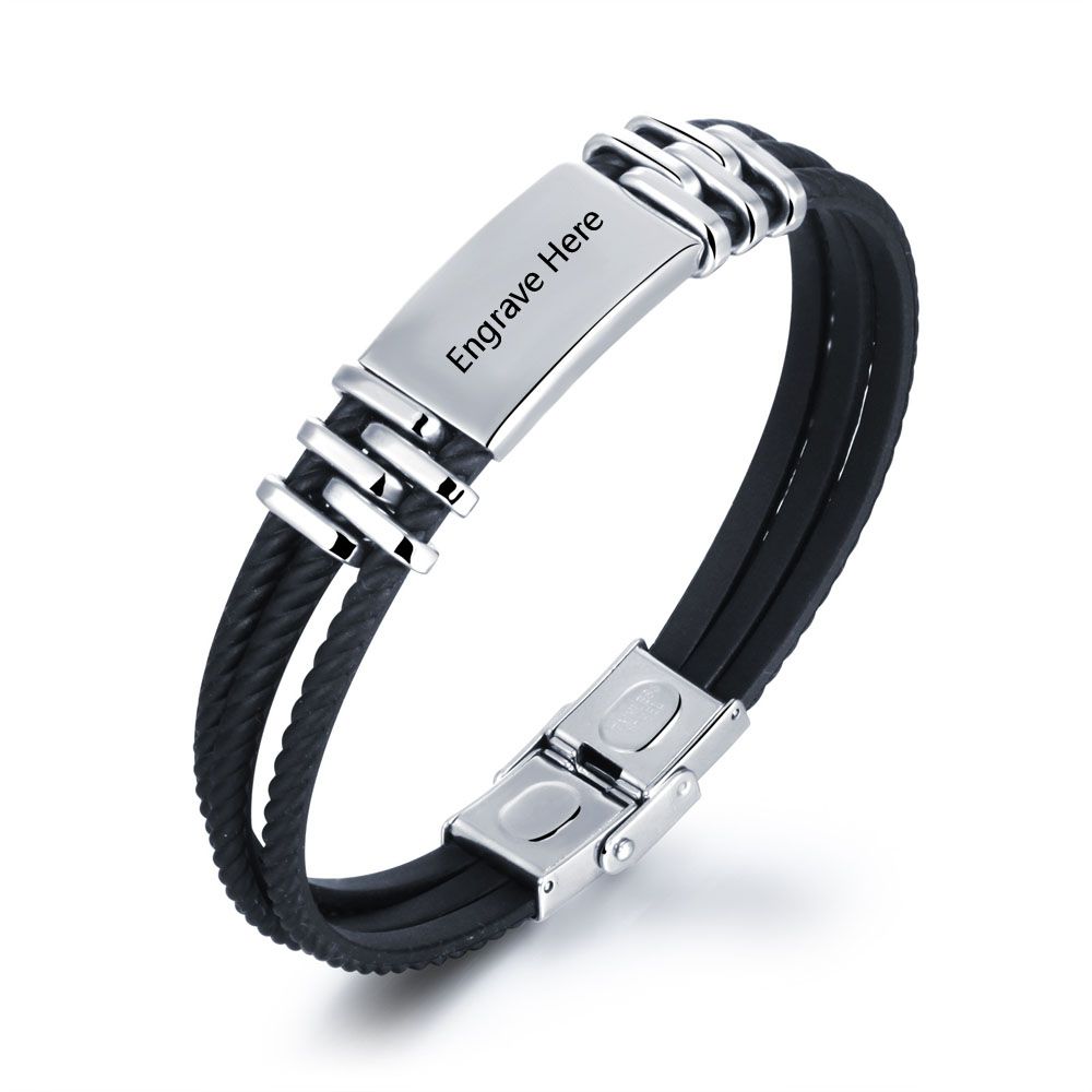 Custom Engraved Leather Bracelet For Men | Bespoke Gift Idea For Him