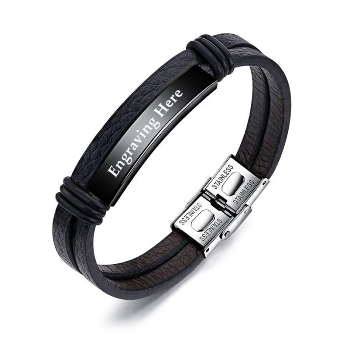 Personalised Men's Leather Bracelet | Cutomise Leather Bracelet For Men