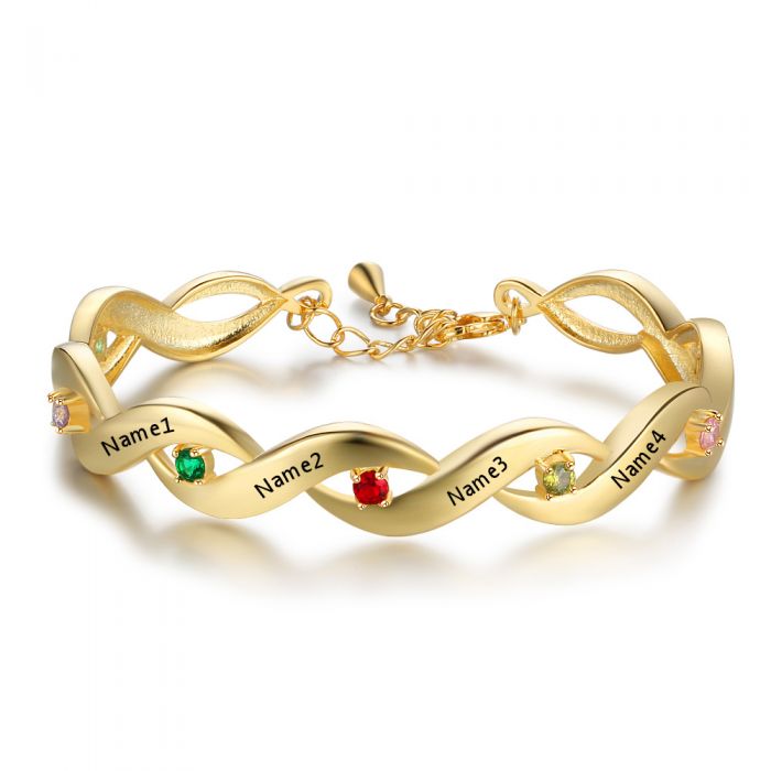 Customised Bangle For Women With 7 Names Engraved And Birthstones | Gift Idea For Mum | Gift For Grandma