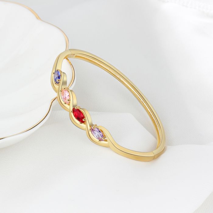 Bespoke Birthstone Bangle For Her With Names Engraved | Personalised Bangle For Mum