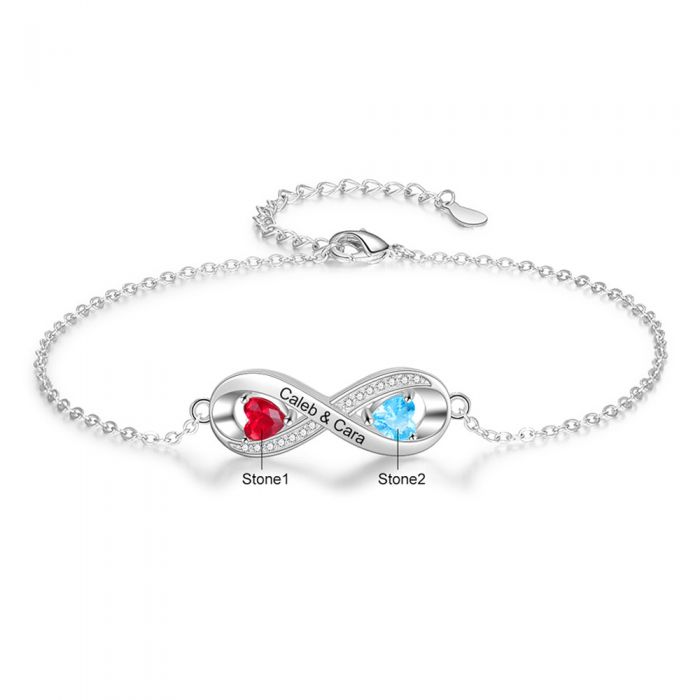 Personalised Infinity Birthstone Bracelet With Engraving | Customised Infinity Love Bracelet For Her