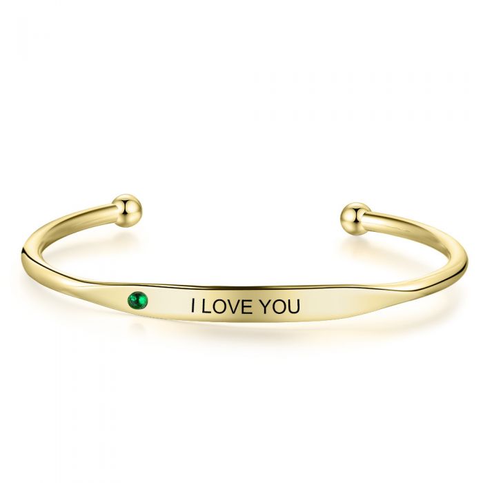 Personalised Bangle For Her With Engraving And Birthstone | Custom Made Bangle For Her | Bespoke Bangle