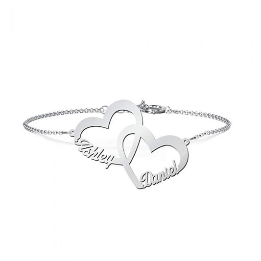 Bespoke 2 Hearts 2 Names Bracelet | Personalised Sterling Silver Name Bracelet For Her